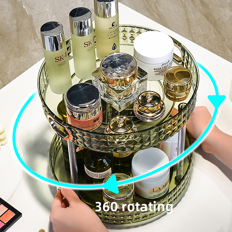 High-Capacity Rotating Cosmetic Dresser Organizer Countertop Transparent Make Up Organizers and Storage for Vanity 3 Tier