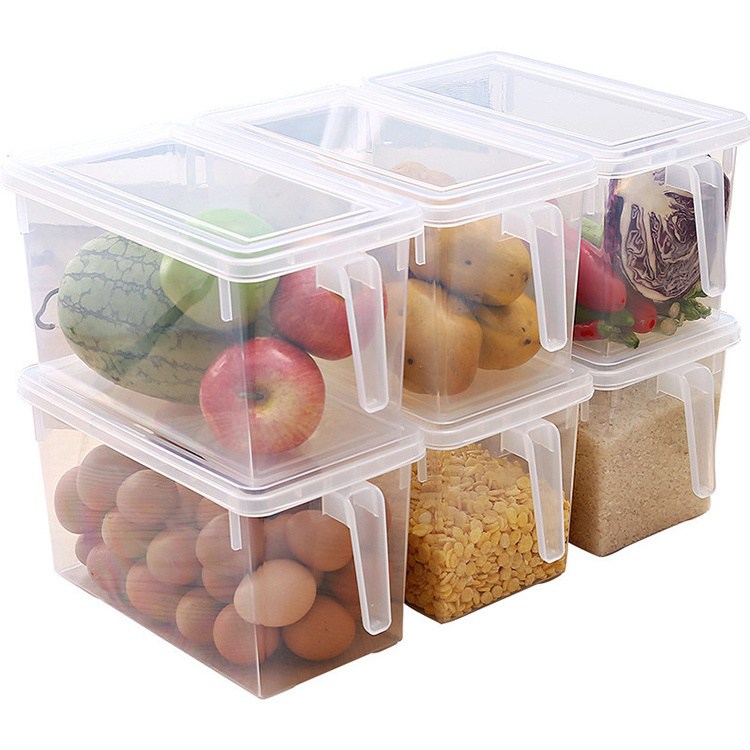 Hot Sale Stackable Clear Space Plastic Kitchen Storage Containers Freezer Organizer Bins With Handle