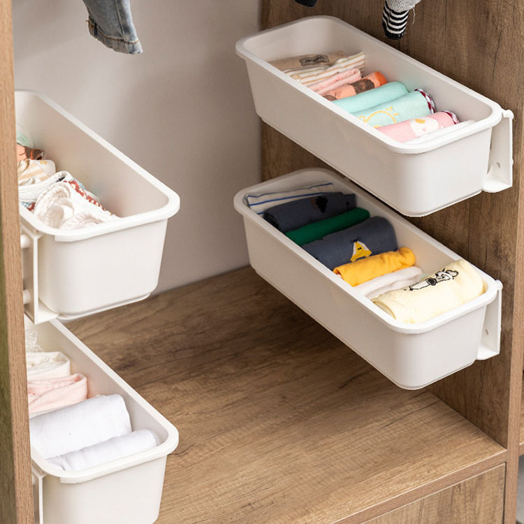 Wholesale Plastic Hanging Shelf Organizer Closet 2 Pack Sliding Cabinet Basket Organizer Wall Mounted Socks Storage Drawers