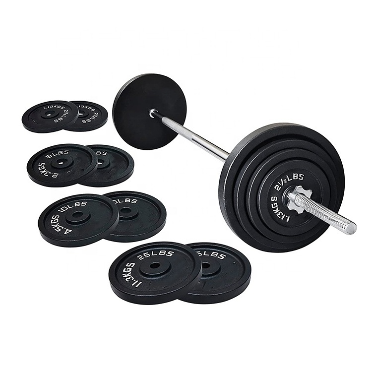 High Quality Adjustable Cast Iron Standard Weight Plates Weightlifting Barbell with Star Locks