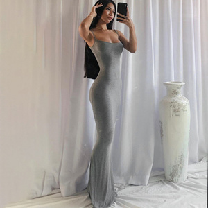 Wholesale Summer Clothes 2023 Basic Gray Spaghetti Strap Vestidos Casuales Long Bodycon Elegant Maxi Dress Ladies