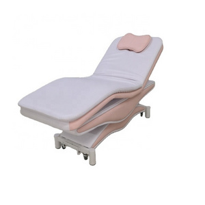 Siman pink leather gold base electric beauty facial bed chair massage table 3 zone with memory foam topper with hole