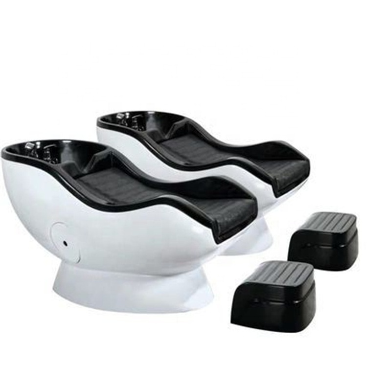 Siman Fully white and black high quality plated simple shampoo chair white ceramic wash basin matching faucet shower