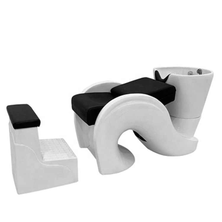 Siman Fully white and black high quality plated simple shampoo chair white ceramic wash basin matching faucet shower