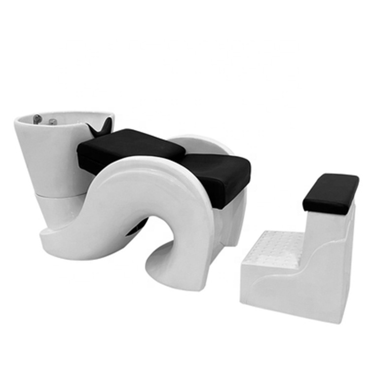 Siman Fully white and black high quality plated simple shampoo chair white ceramic wash basin matching faucet shower