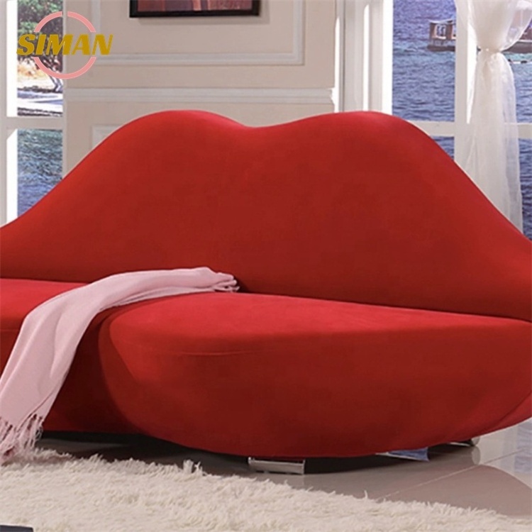 Siman red lip sofa loving living room wholesale modern red pink sofa Fashion Luxury fabric leather sofa furniture set