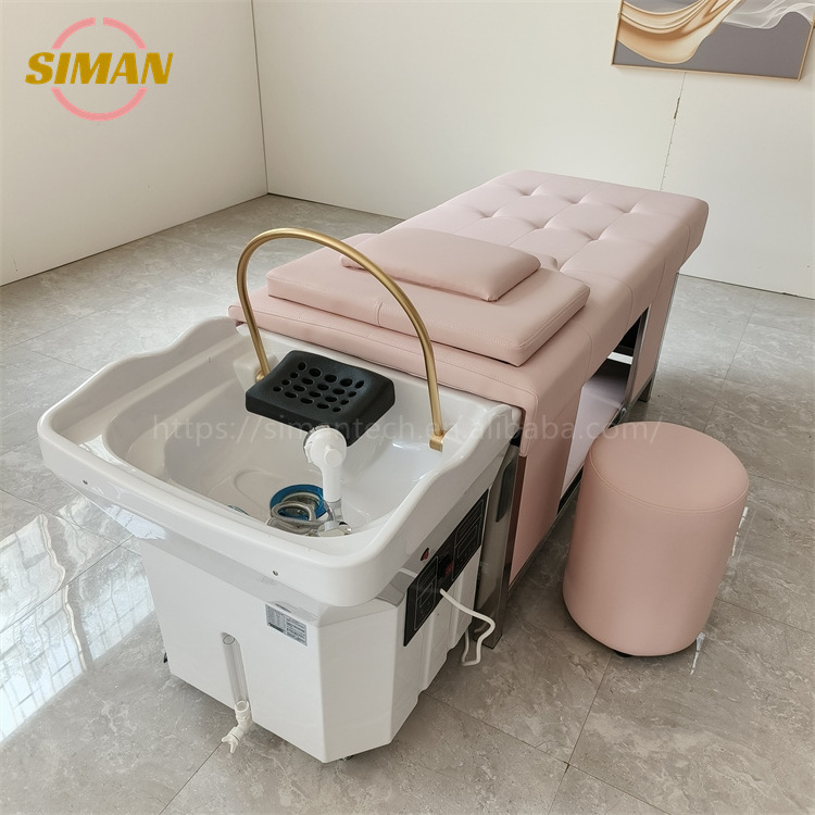 Siman pink beauty salon head spa shampoo bed portable shampoo bowl with water storage sink 220V heater head therapy and steamer