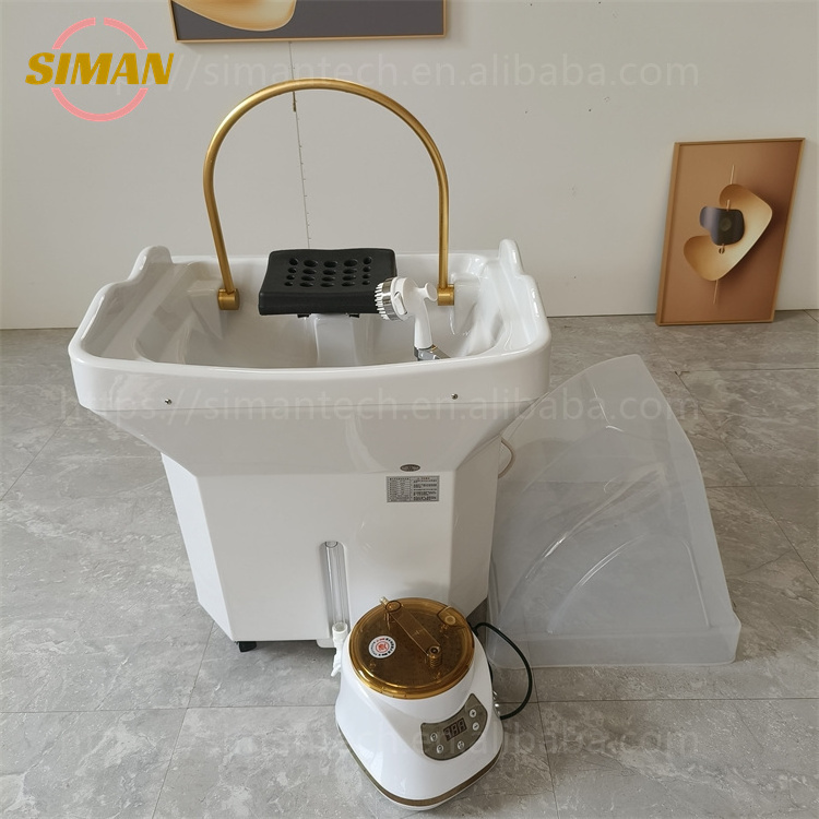 Siman new acrylic shampoo bowl with water circulation and steamer light therapy high quality hair wash tank spa salon equipment