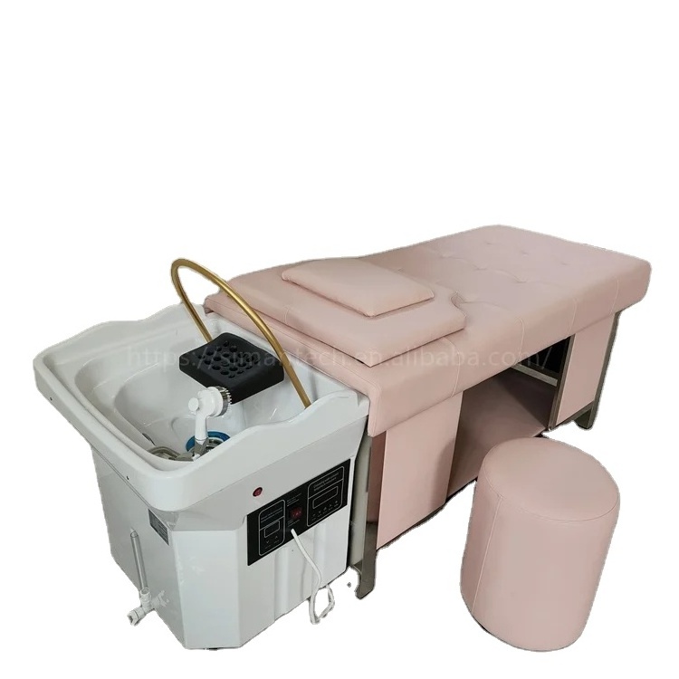 Siman pink beauty salon head spa shampoo bed portable shampoo bowl with water storage sink 220V heater head therapy and steamer