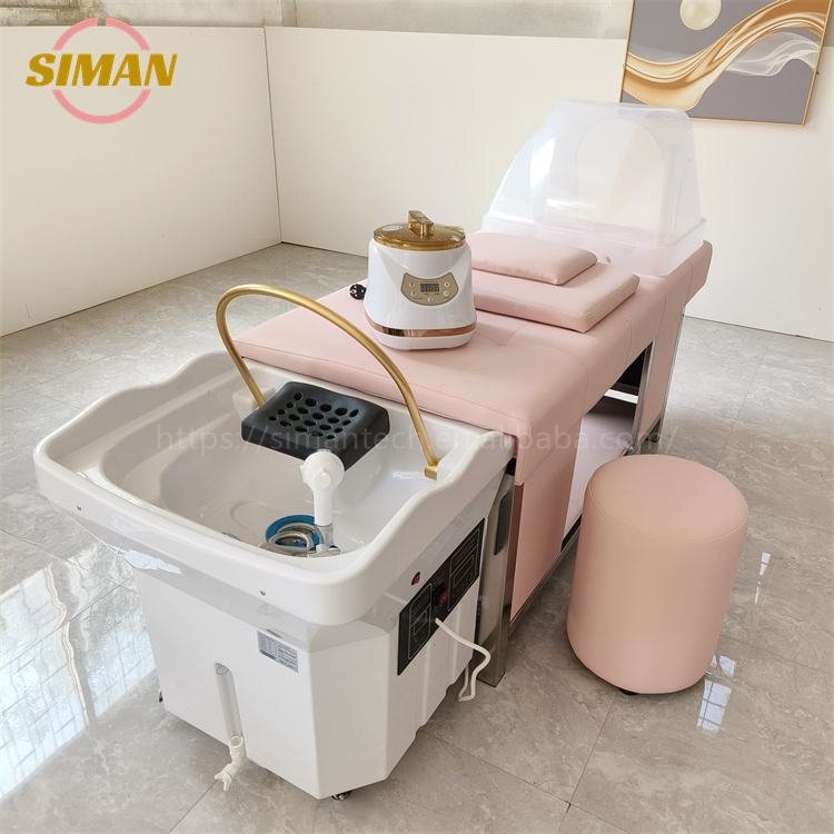 Siman pink beauty salon head spa shampoo bed portable shampoo bowl with water storage sink 220V heater head therapy and steamer