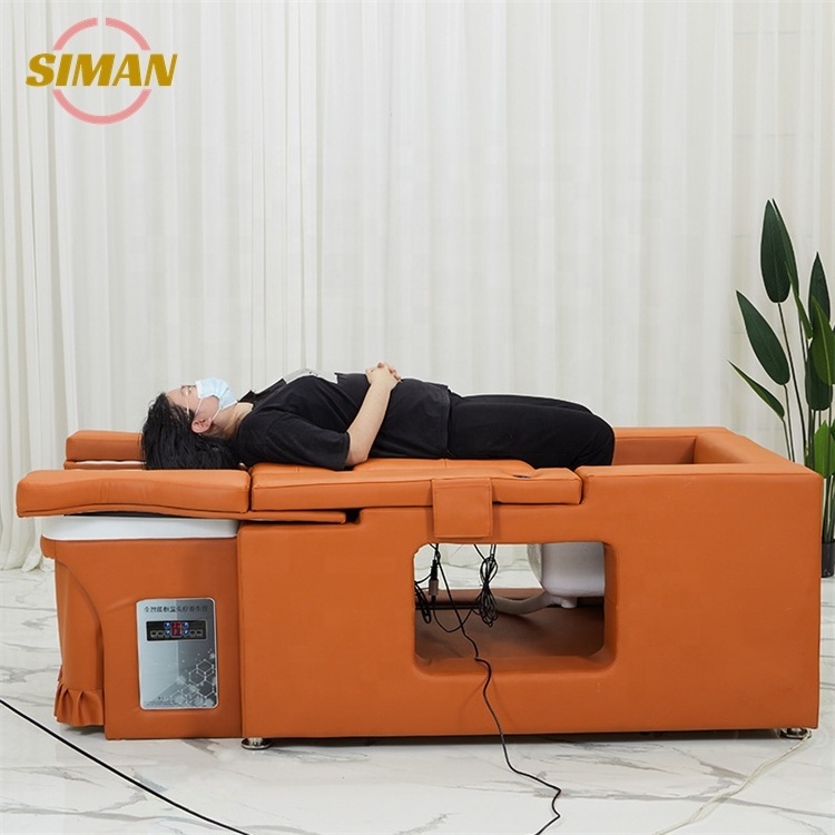 Siman orange black shampoo bed pedicure foot spa multi-functional new salon bed with water circulation phototherapy steamer