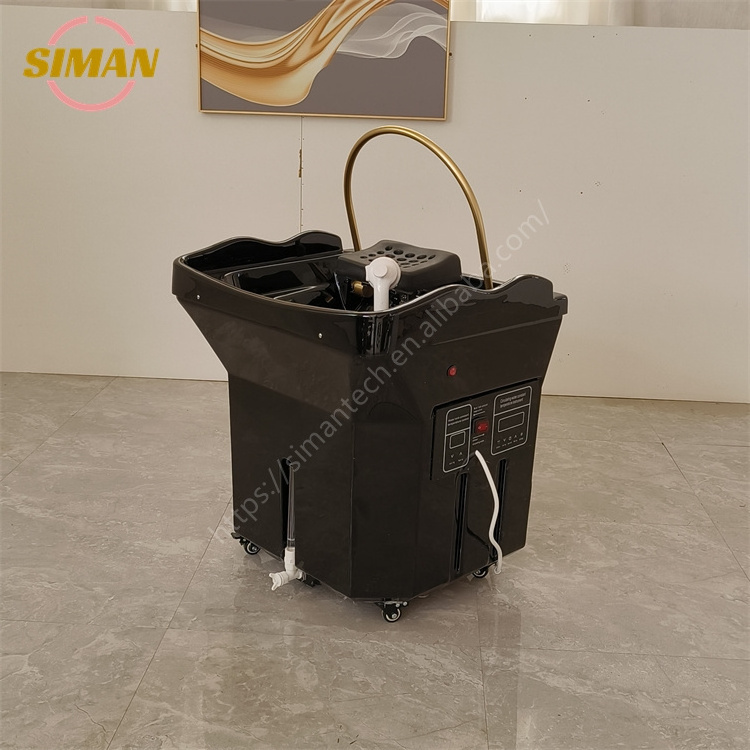 Siman portable shampoo sink with heater and 60L water storage tank no plumbing barbershop spa salon modern black hair wash unit