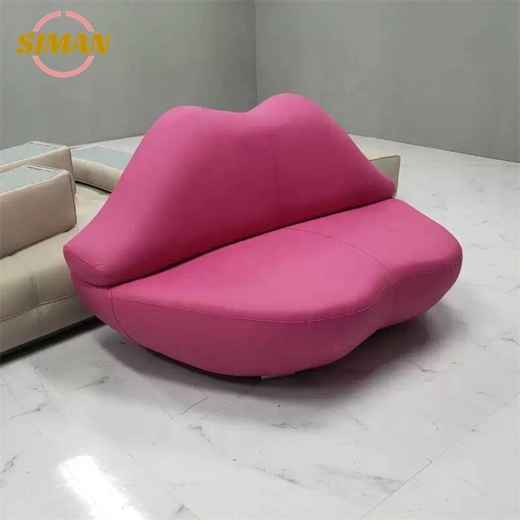 Siman red lip sofa loving living room wholesale modern red pink sofa Fashion Luxury fabric leather sofa furniture set