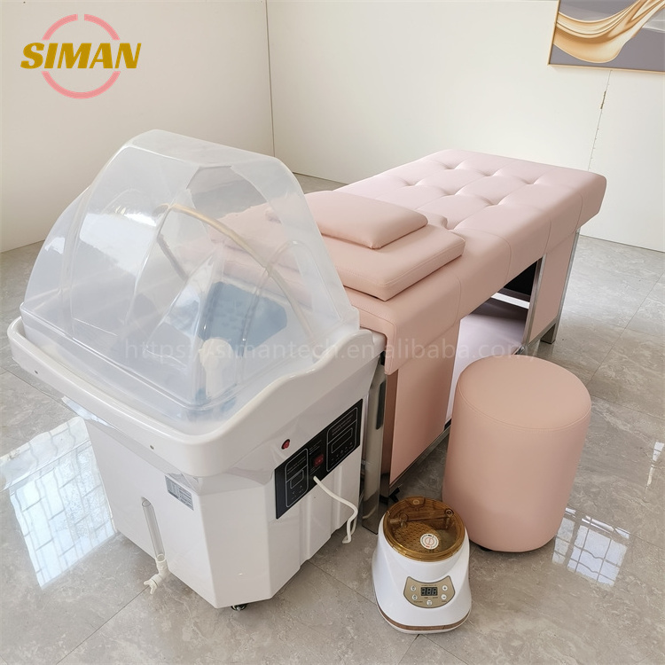 Siman pink beauty salon head spa shampoo bed portable shampoo bowl with water storage sink 220V heater head therapy and steamer