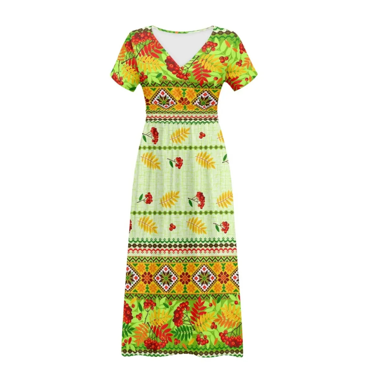 2024 New Design Summer Short Sleeve Deep V-neck Long Dress Custom African Tribal Pattern Dresses For Women Custom Party Clothing