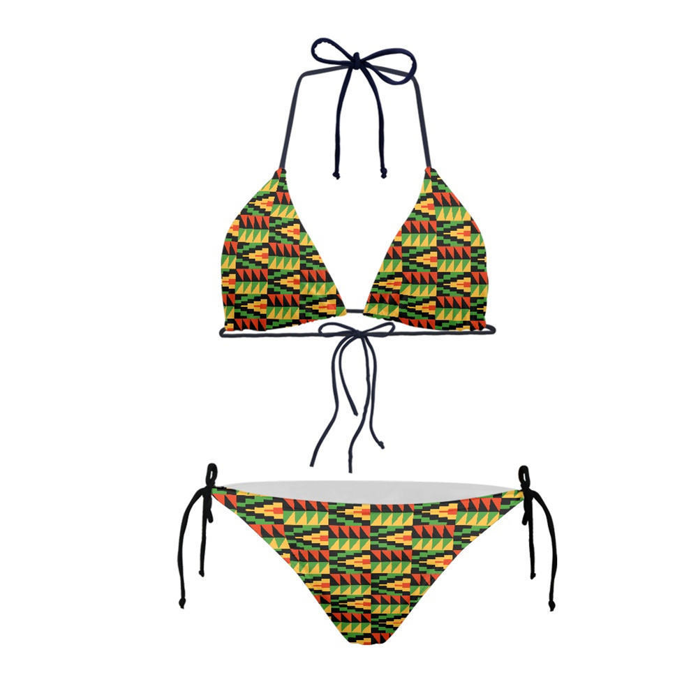 Custom African Tribal Pattern Print Women's Triangle Swimsuits High Quality Luxury Ankara Wax Swimwear Women Sexy Bikini Set