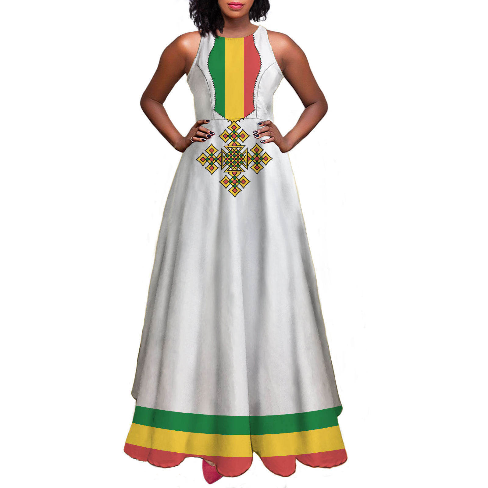 Wholesale Custom Ethiopia Design White Casual Dress Ladies Elegant Long Maxi Dress Cheap Price Vintage Ethiopian Dress For Women