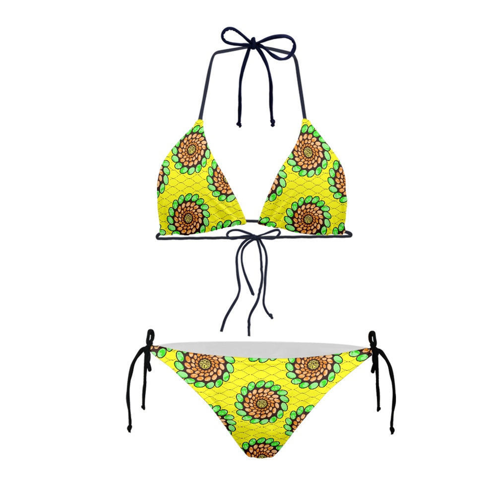 Custom African Tribal Pattern Print Women's Triangle Swimsuits High Quality Luxury Ankara Wax Swimwear Women Sexy Bikini Set