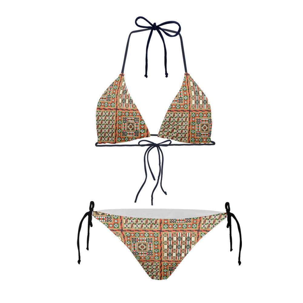 Custom African Tribal Pattern Print Women's Triangle Swimsuits High Quality Luxury Ankara Wax Swimwear Women Sexy Bikini Set