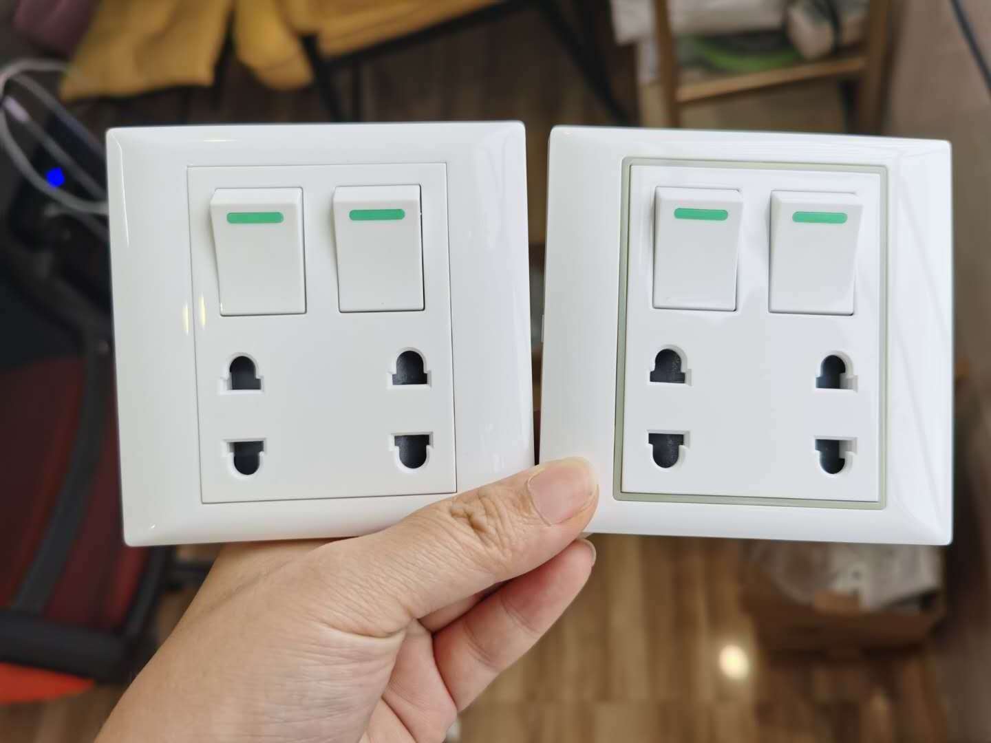 Hot sale Cambodia 2 gang 1 way 2 socket 10-13A light electrical 86*86mm switch socket PL