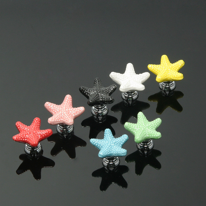 Starfish Drawer Knobs Coastal Kitchen Cabinet Knos Beach Knob Dresser Ceramic Pulls Handles JK