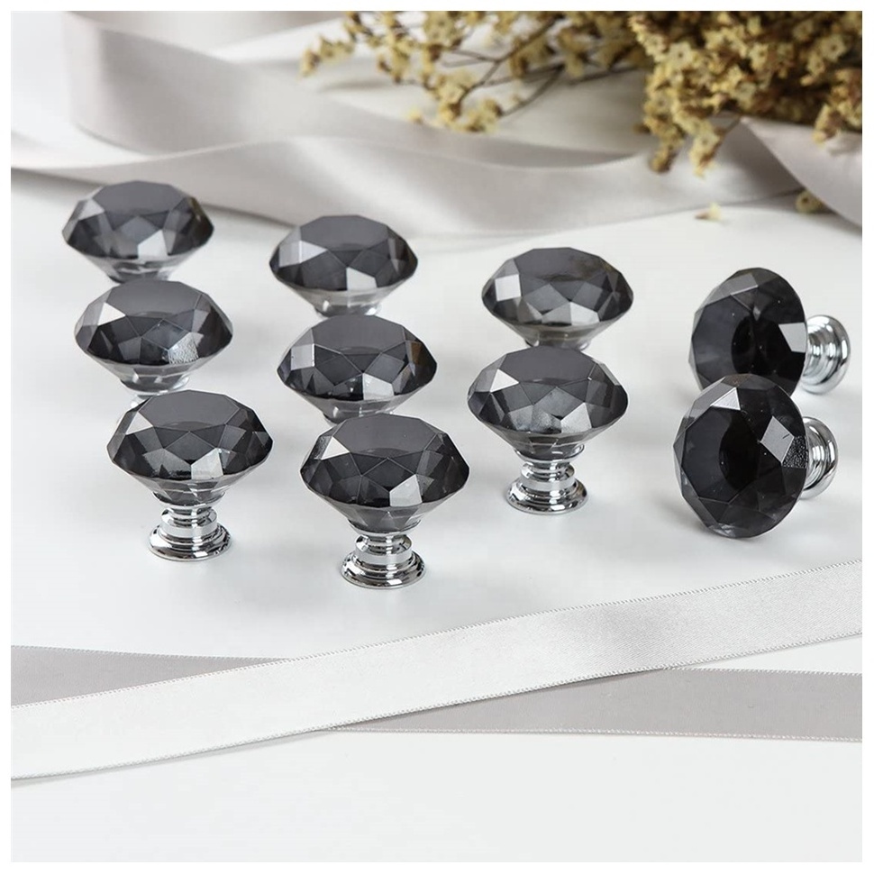 Drawer Dresser Knobs Pull Handles  Crystal Glass Diamond Crystal Decorative Knobs with Plate Cupboard Door Knobs with Screws JK