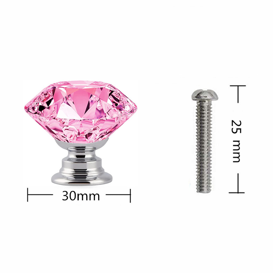 2022 Crystal Cupboard Pull with Screws Round Glass Kitchen Cabinet Knob Clear Diamond Furniture Drawer Handle JK