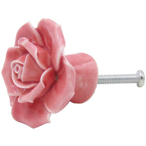 Pink Rose Pulls Flower Ceramic Cabinet Knobs Cupboard Drawer Pull Handles JK