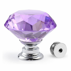 Purple 30mm Zinc Alloy Fancy New Cabinet Handles Drawer Knobs Diamond Shaped Crystal Glass Cabinet Knobs Pull Handles JK