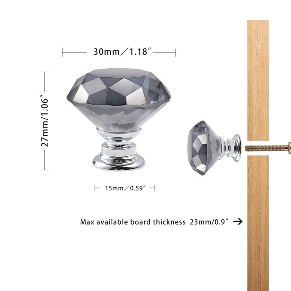 Drawer Dresser Knobs Pull Handles  Crystal Glass Diamond Crystal Decorative Knobs with Plate Cupboard Door Knobs with Screws JK