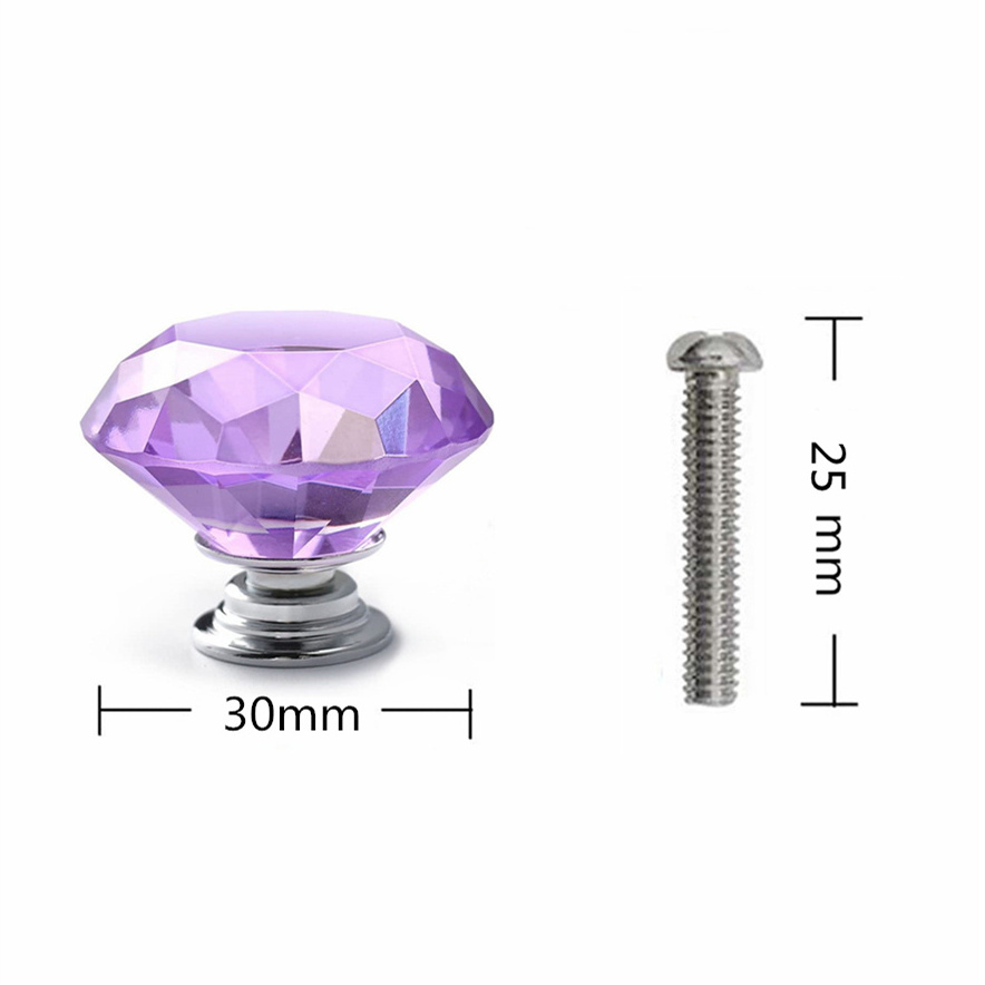 Purple 30mm Zinc Alloy Fancy New Cabinet Handles Drawer Knobs Diamond Shaped Crystal Glass Cabinet Knobs Pull Handles JK