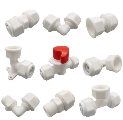 Plastic pom fittings for pex or aluminum pipe solar tube connector