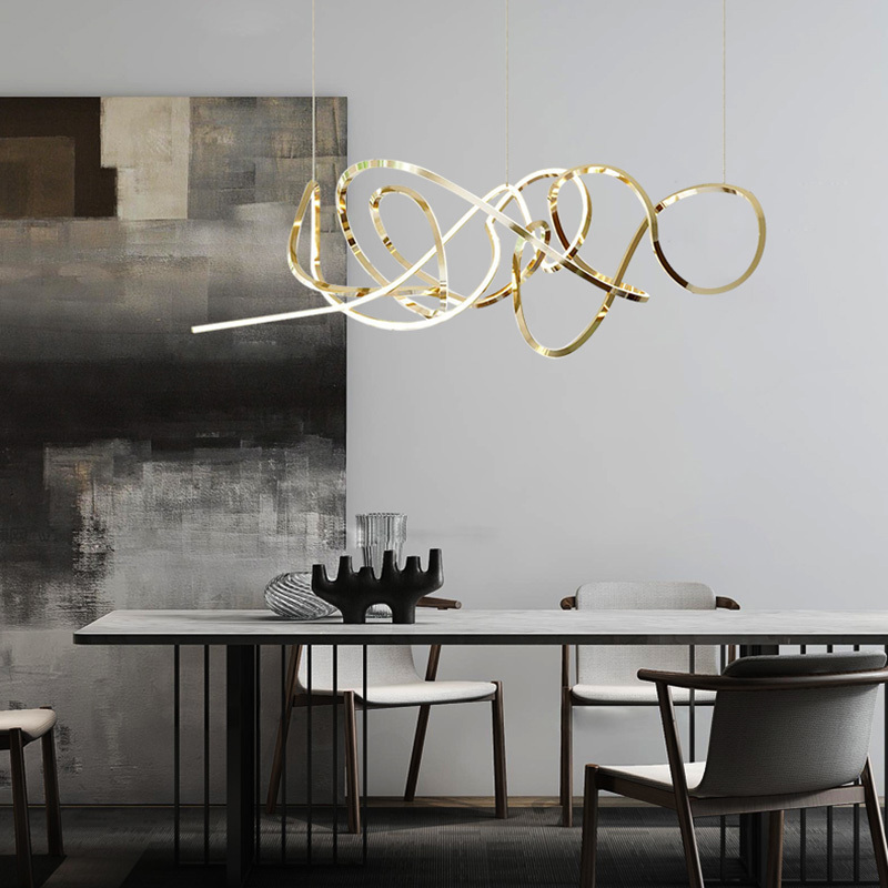 Simig lighting Nordic minimalist art deco unique linear led gold long ring circle lustre chandelier pendant light