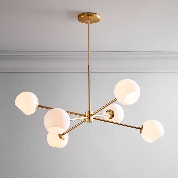 Simig lighting lamp Modern Steel frame Six milk glass ball ceiling chandelier lighting for hotel Living Room