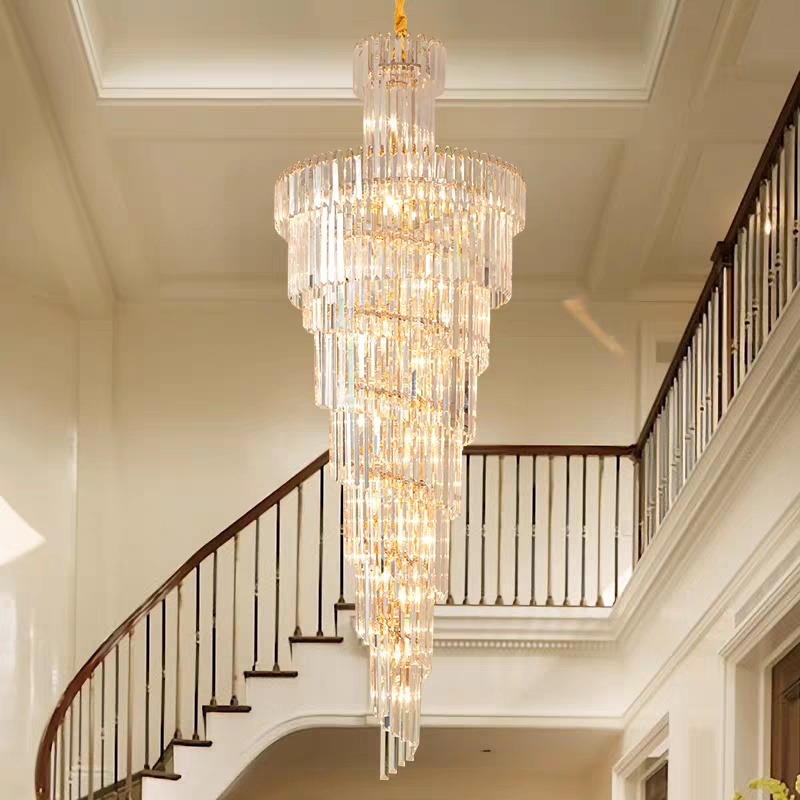 Simig lighting Modern Luxury gold long spiral crystal chandelier light for duplex stairs staircases stairwell villa