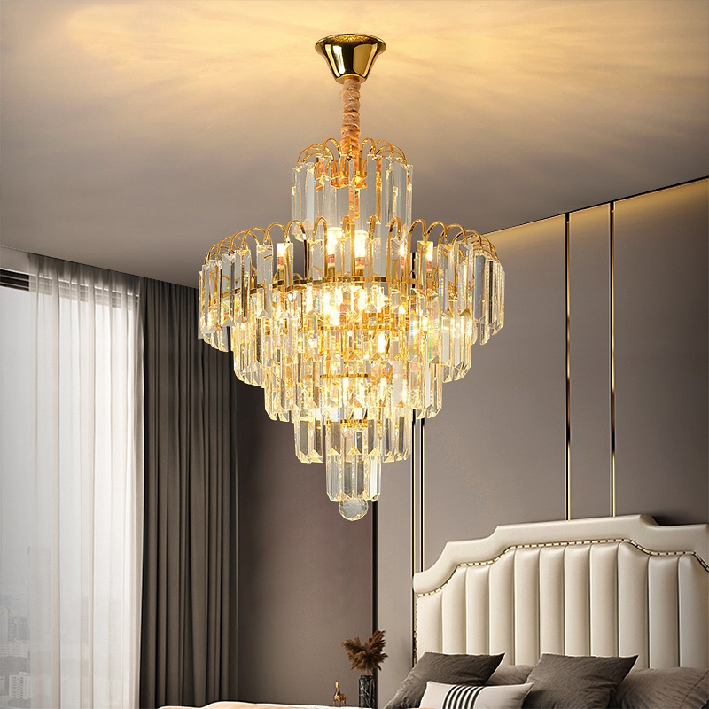 Simig lighting Modern Luxury gold long spiral crystal chandelier light for duplex stairs staircases stairwell villa