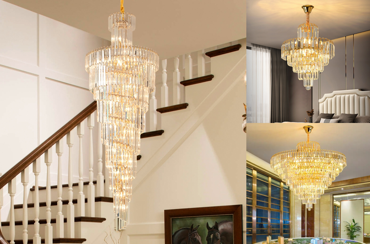 Simig lighting Modern Luxury gold long spiral crystal chandelier light for duplex stairs staircases stairwell villa