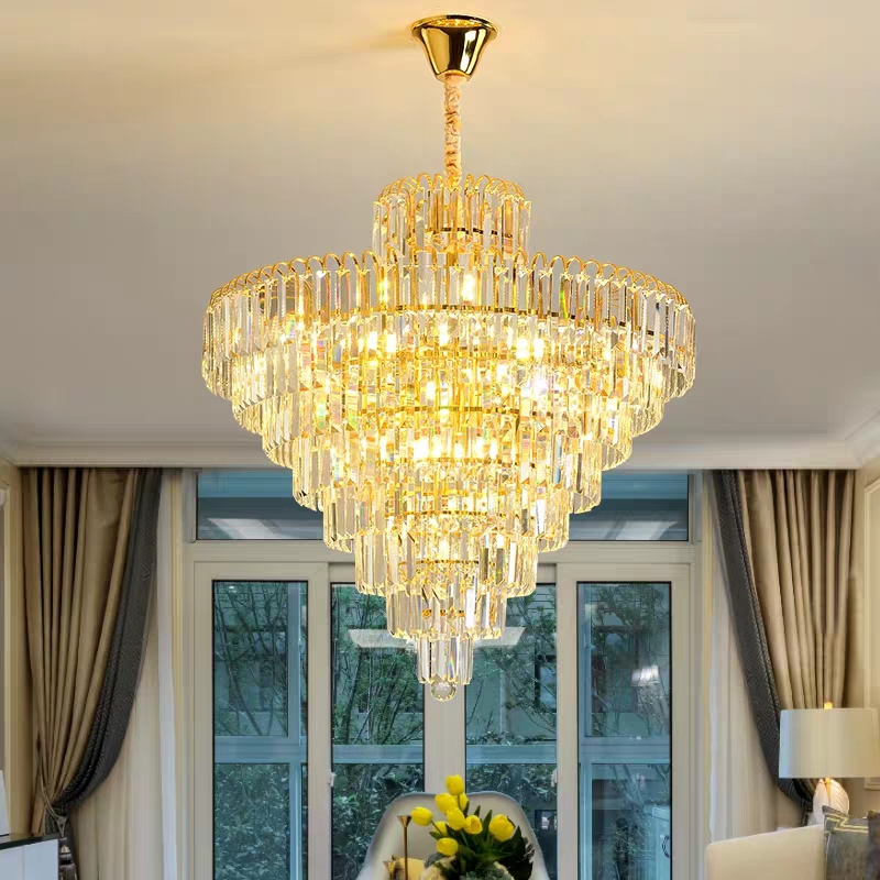 Simig lighting Modern Luxury gold long spiral crystal chandelier light for duplex stairs staircases stairwell villa