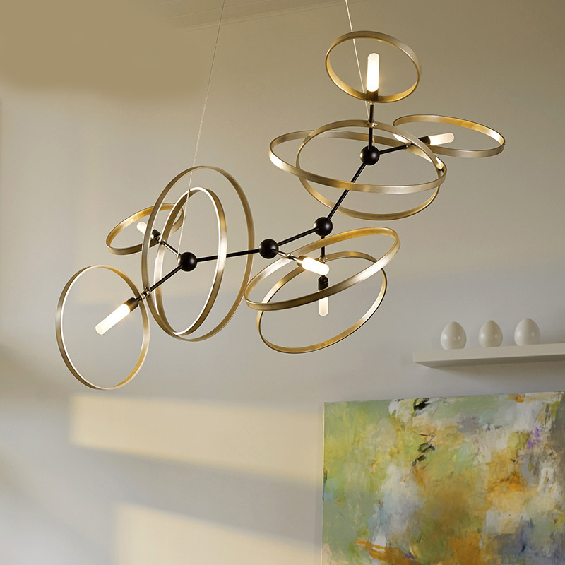 Simig lighting Modern Artistic metal ring circle living room foyer hallway decoration chandelier light