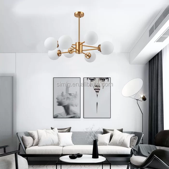 Simig lighting 2020 Hot sale Simple Modern design pendant lamp 8 - Light glass ball Sputnik Modern Linear Chandelier for hotel