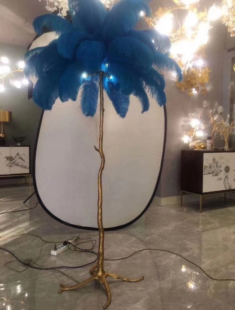 Simig lighting American copper ostrich feather floor lamp simple palm tree branch stand lamp for living room