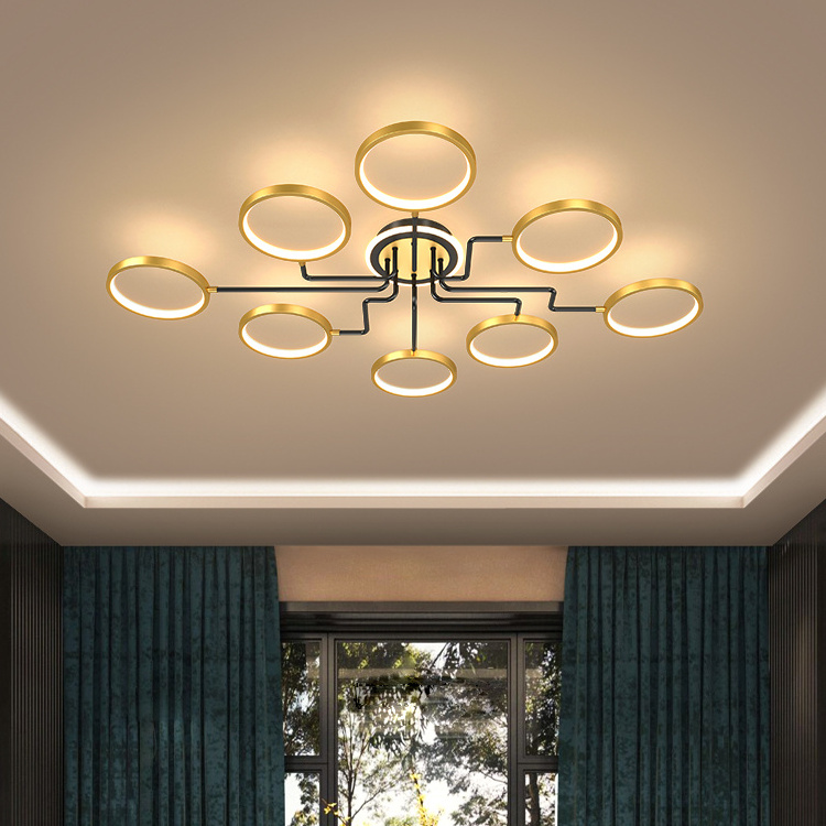 Simig lighting high ceiling contemporary chandelier luxury led circular rings living room droplight pendant light