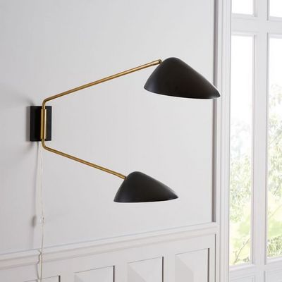 Simig lighting mid century brass unique wall lamp black shade 2 light swing arm wall sconce for home indoor