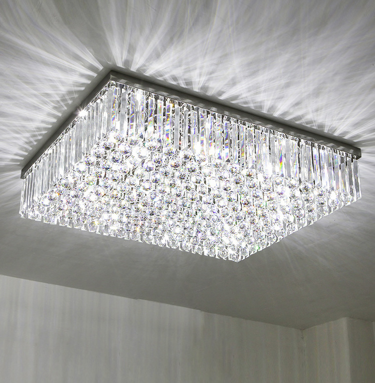 Simig lighting Modern Luxury LED clear flush mount crystal chandelier big square k9 living room lustre cristal