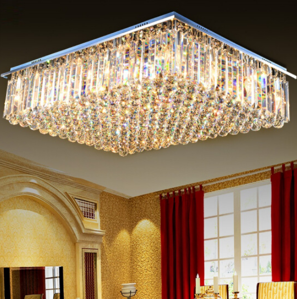 Simig lighting Modern Luxury LED clear flush mount crystal chandelier big square k9 living room lustre cristal