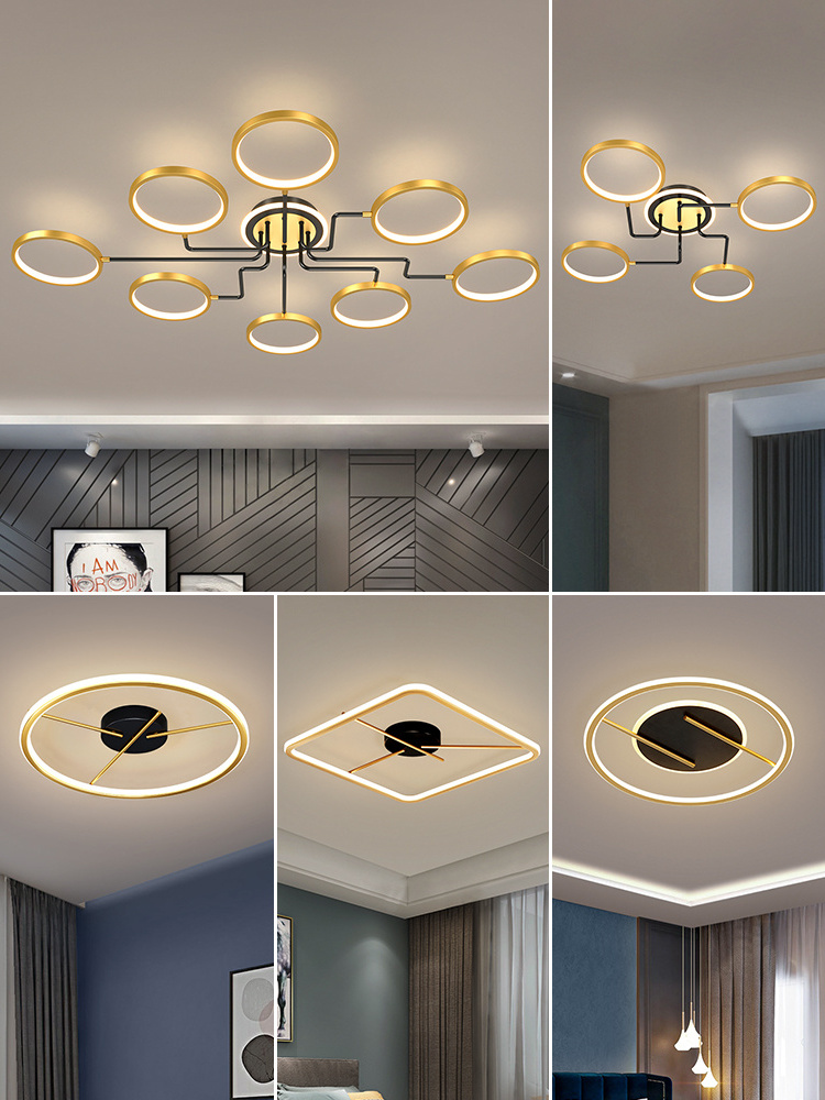 Simig lighting high ceiling contemporary chandelier luxury led circular rings living room droplight pendant light