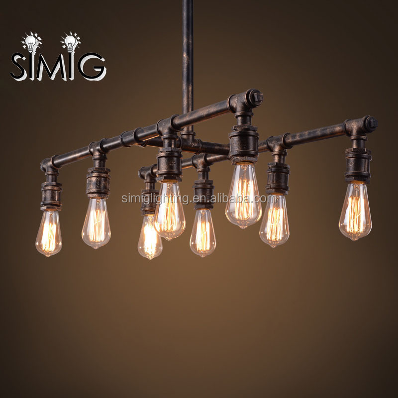 Simig lighting american antique retro metal rustic decorative water pipe lamps hanging pendant lights with Edison Bulb