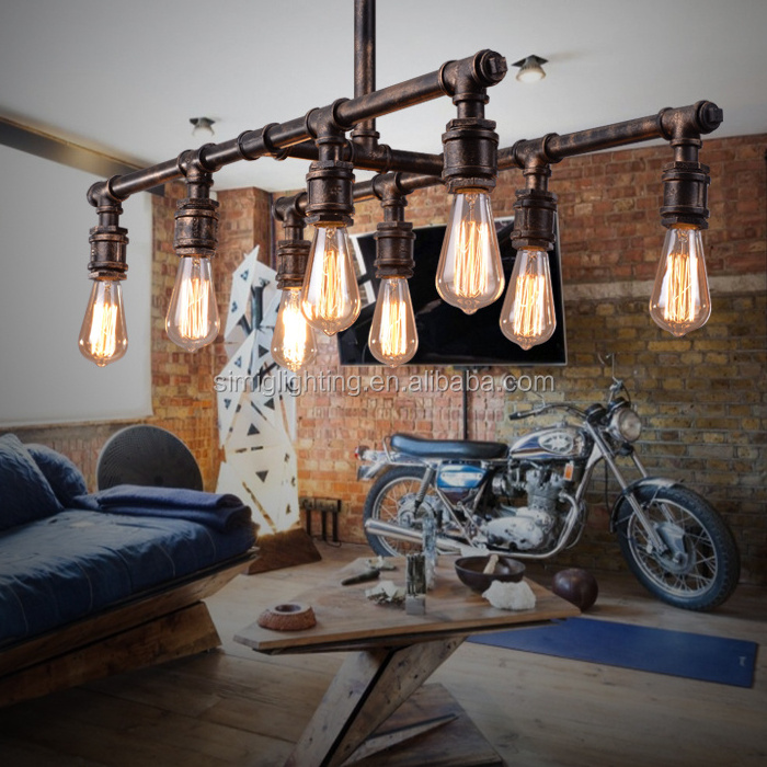 Simig lighting american antique retro metal rustic decorative water pipe lamps hanging pendant lights with Edison Bulb