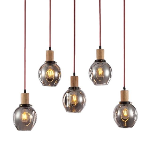 Simig lighting Modern Industrial round glass kitchen island hanging 5 bulbs Pendant light with E27 Edison bulbs