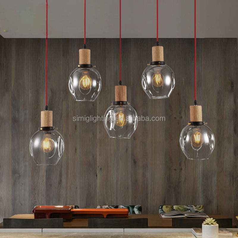 Simig lighting Modern Industrial round glass kitchen island hanging 5 bulbs Pendant light with E27 Edison bulbs